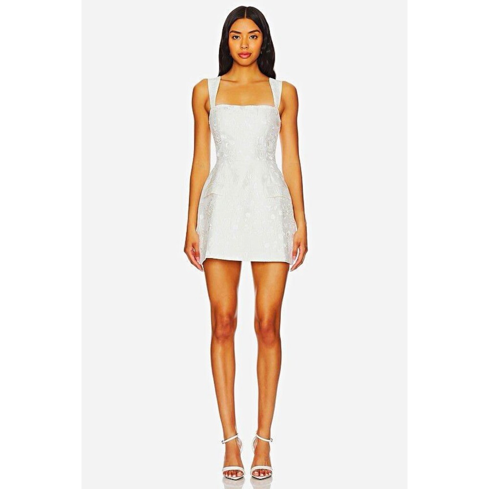 Amanda Uprichard White Floral Jacquard Square Neck Strappy Romper XS